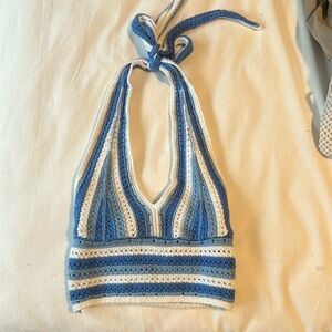 hollister blue crochet tie top
